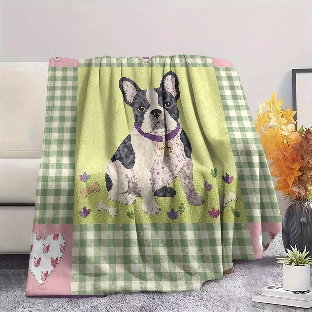 1Pc Cute Dog Patchwork Print Flannel Blanket High Quality Warm Comfortable Cover for All Seasons Perfect for Gifts Home Decor