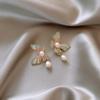 Elegant Chinese Butterfly & Freshwater Pearl Enamel Stud Earrings