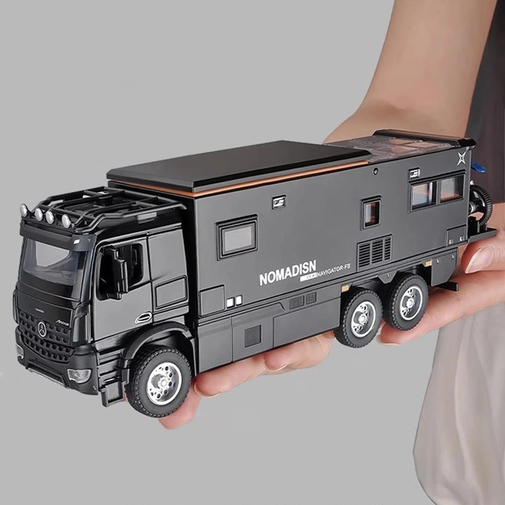 2026 New 1:24 Benz Camper RV Motorhome Toy Model Car, Diecast Pull Back Truck Toy Car Model with Sound and Light for Kids Boys Girls Motorcycle