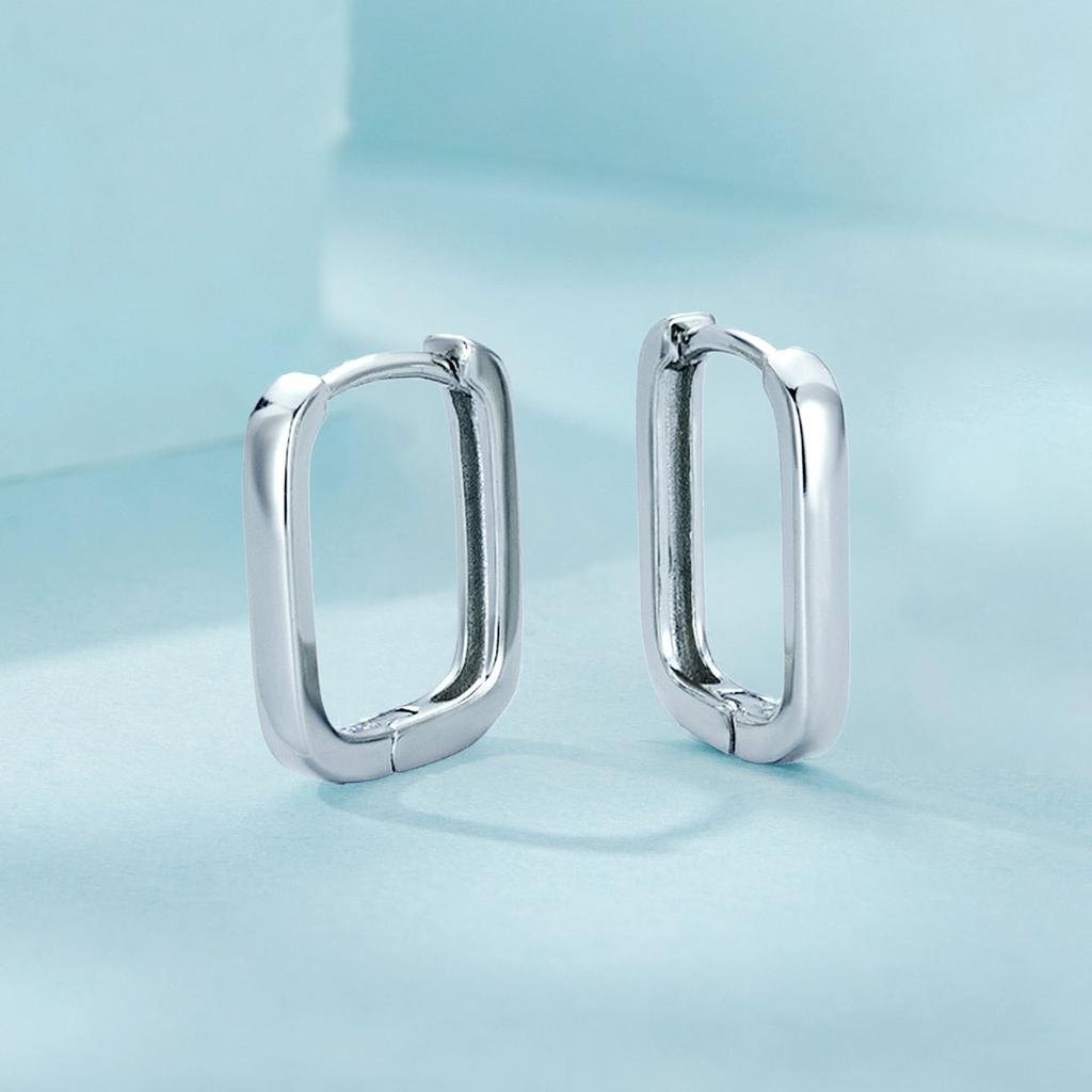 WOSTU 925 Sterling Silver Simple Wedding Hoop Earring For Women Star Moon Huggie Zircon Earring Rectangle Hoops Engagement Gift