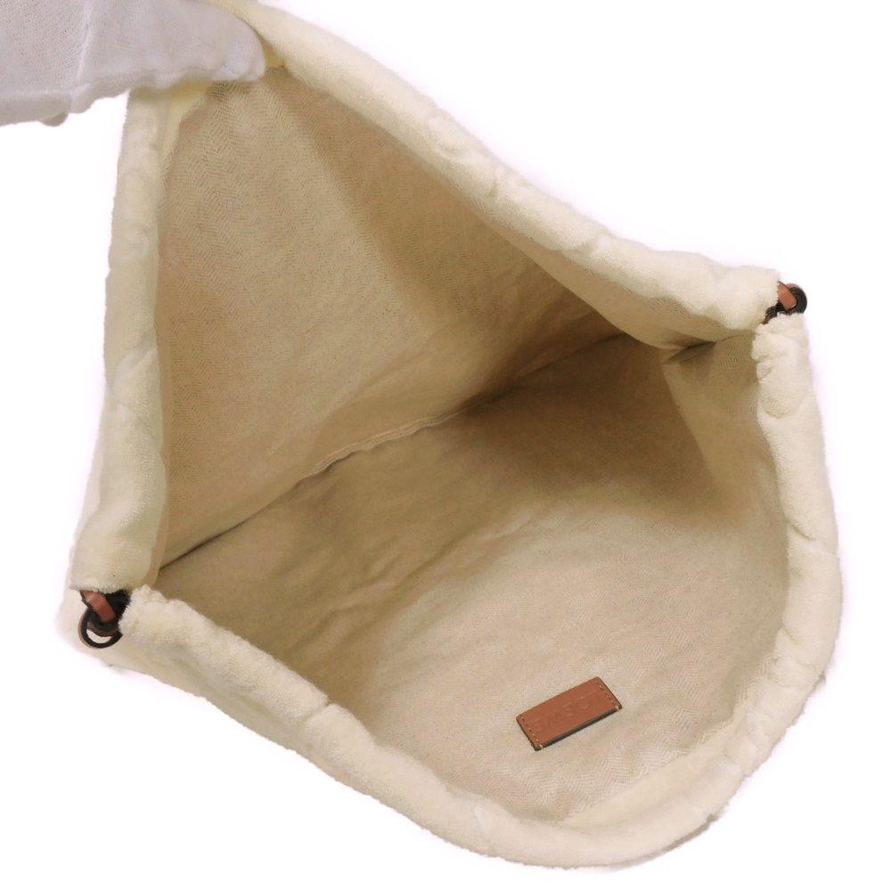 Used 12695 Towel Pouch C822Q29X01 7922 Logo Embossed Cotton All-Over Print Light Beige Calfskin Tan Anagram Pile Ecru