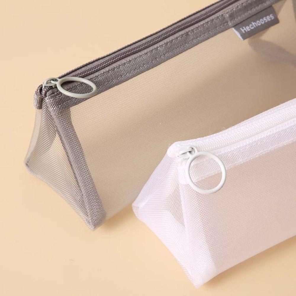 Triangle Transparent Bills Bag Nylon Zipper Stationery Bag Mesh Pencil Case Office School Supplies