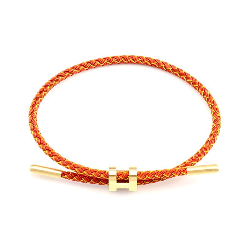Titanová ocel 3D I-spona Vodotěsný náramek Náramek Nerezová ocel Zlatá barva Rok narození Pletené ocelové lanko Kožená šňůrka Červená šňůrka