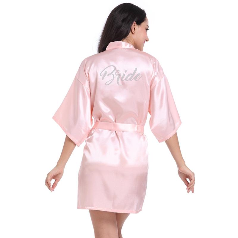 Women's Fashion Casual Rhinestone Homewear Summer Thin Kimono Half Sleeve Loungewear Solid Color Morning Robe