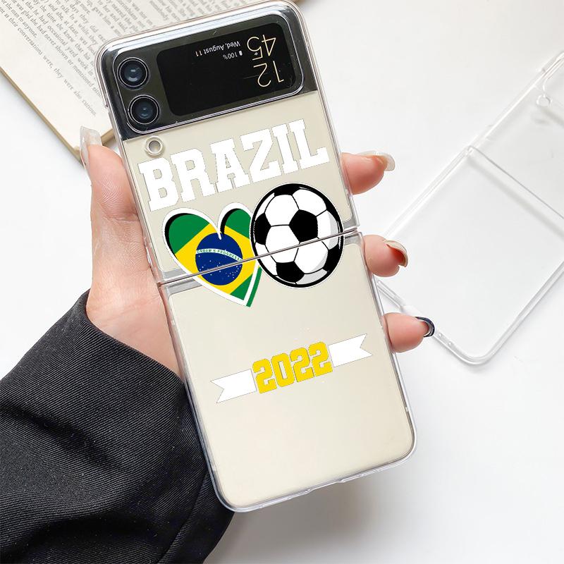 

Чехол для телефона Samsung Galaxy Z Flip 4 5 Fold Прозрачный Жесткий ПК Корпус Бразилия Бразильский флаг Футбол Для Samsung Z Flip 3 Чехол Galaxy Z Flip 4