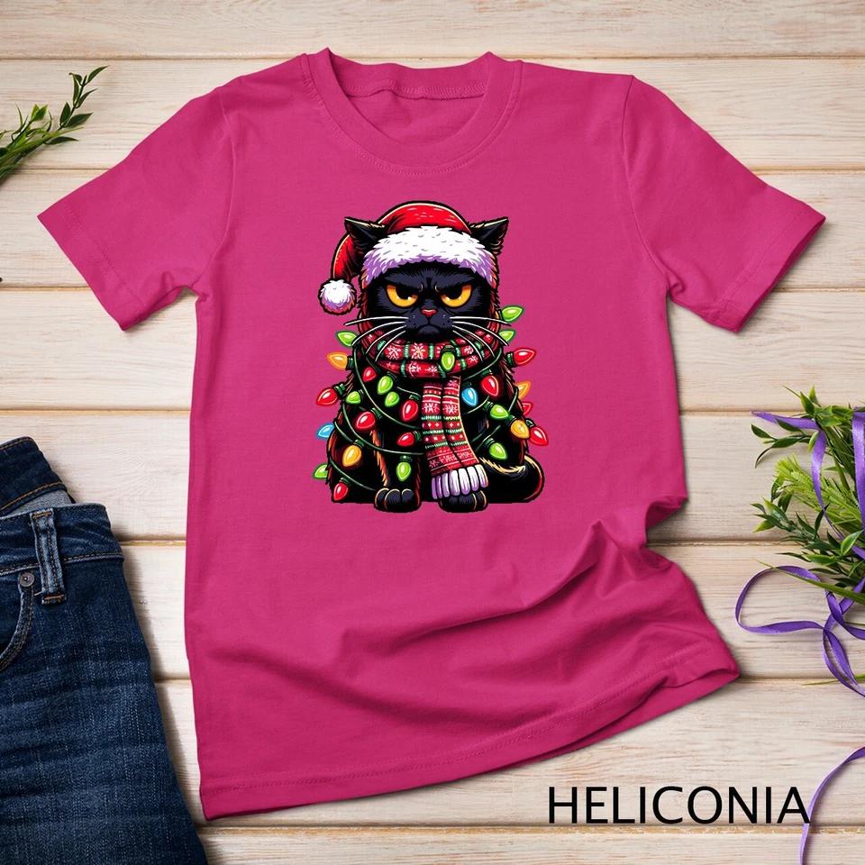Grumpy Black Cat Meowy Xmas Christmas Outfit Cat Dad Cat Mom Unisex T-shirt 3 S