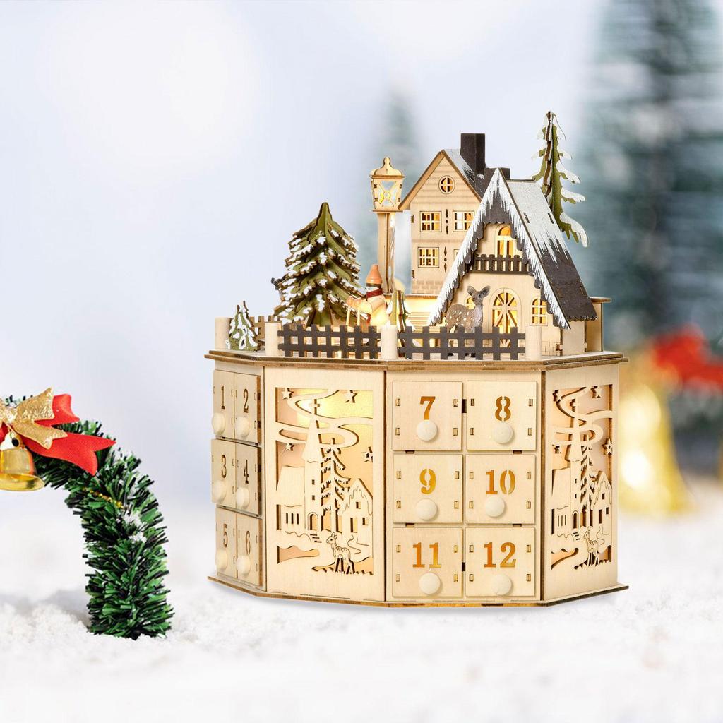 Christmas Wooden Advent Calendar,Traditional,Christmas Decoration Sturdy with 24