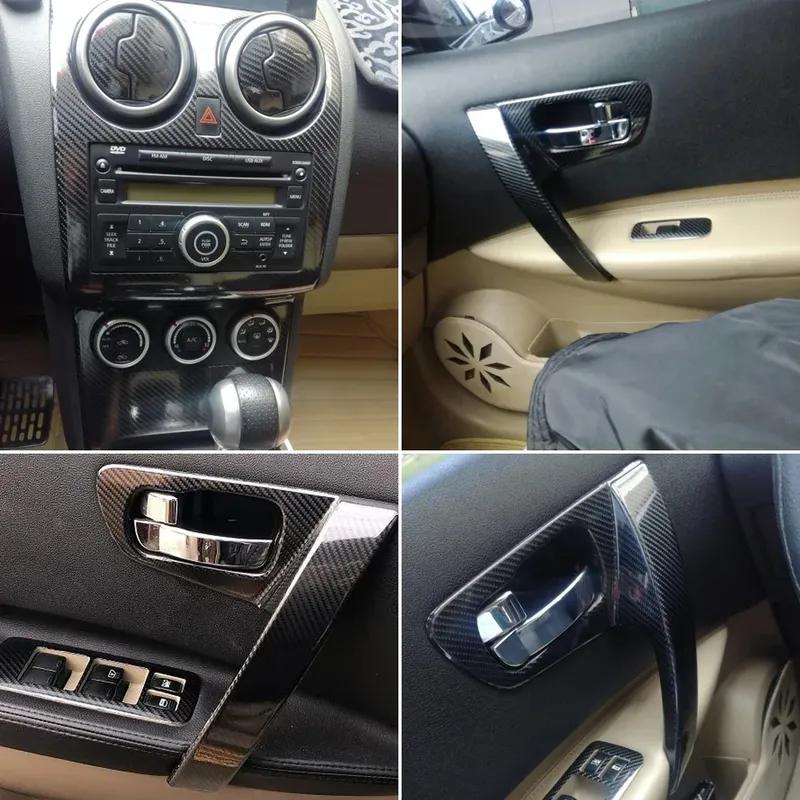 For Nissan Qashqai 2006-2015 J10 Interior Central Control Panel Door Handle Carbon Fiber Stickers Decals Car Styling Accessorie