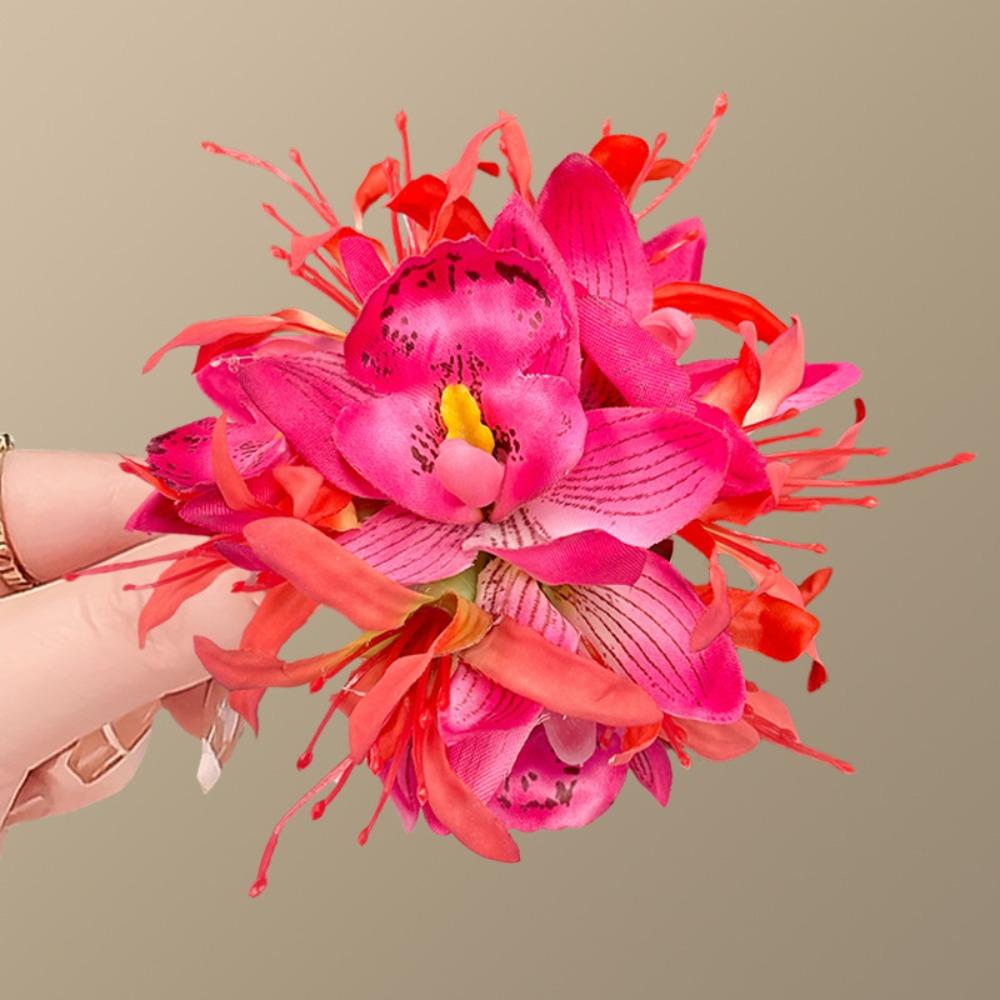 

Elegant Artificial Flower Hair Accessories For Weddings Parties and Daily Wear Rose Red