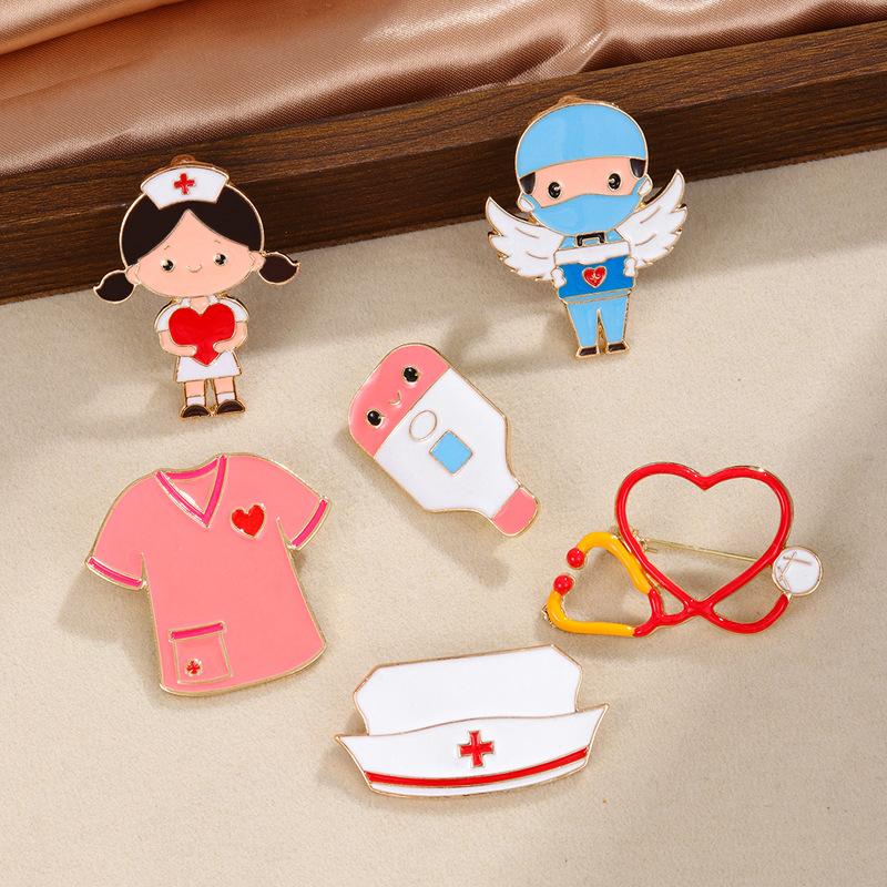 Creative Cartoon Doctor Nurse Medical Brooch Pin Alloy Drip Stethoscope, Medical Series Badge Jewelry