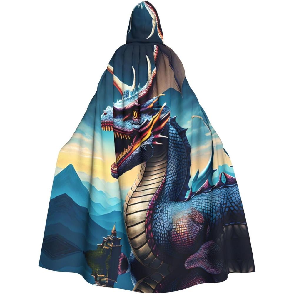 Roaring Dragon Prints Hooded Cloak for Halloween, Role-playing, and Costume Parties - Comfortable and Durable Unisex