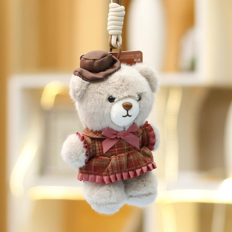 Cute Cartoon Bear Plush Doll With Short Velvet Material For Girls Bag Charm