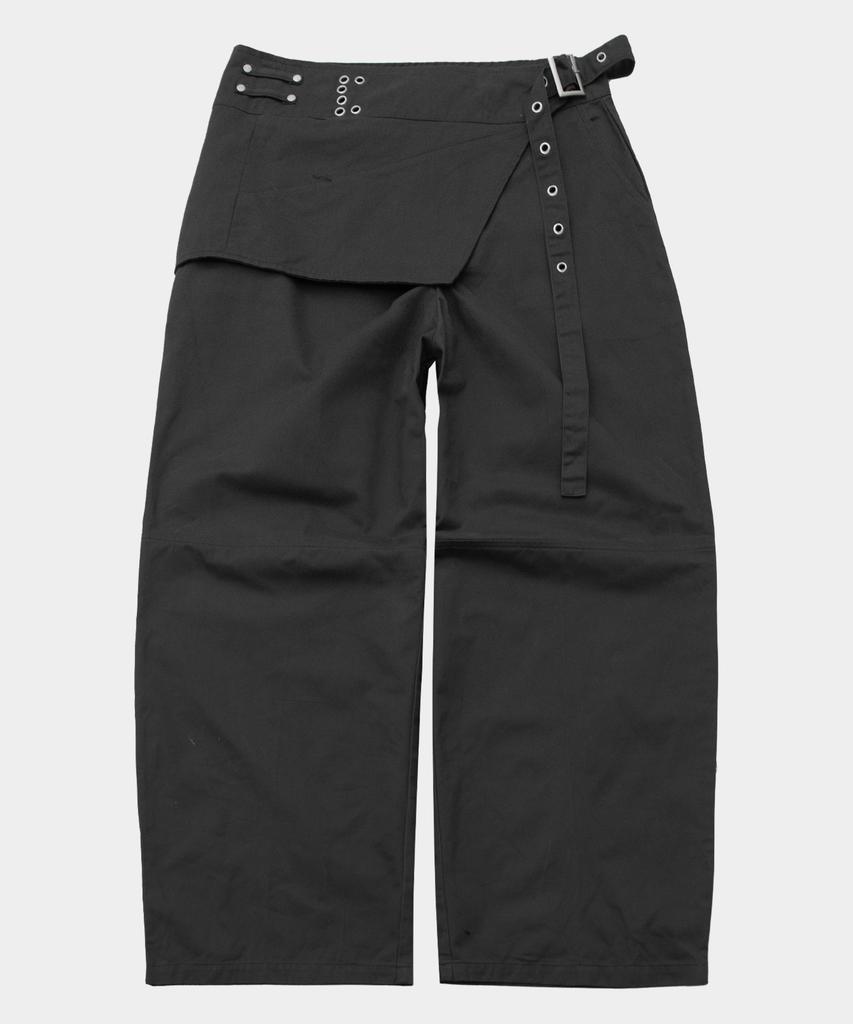 PLACE STUDIO Eyelet Belted Wrap Layered Cotton Wide Two-Piece Pants Set [Charcoal]