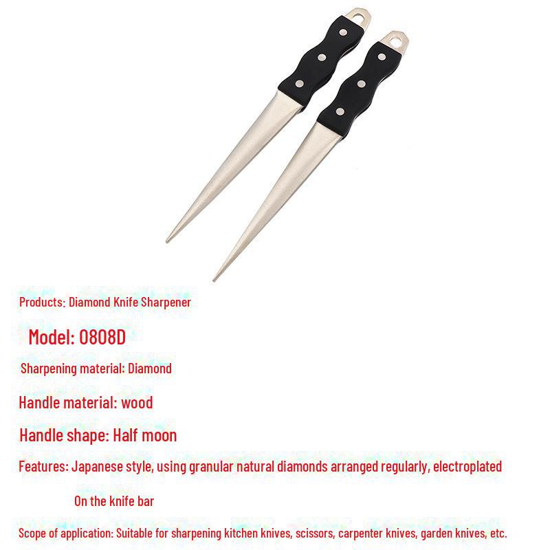 Japanese-Style Diamond Knife Sharpener with Pointed Black Handle for Kitchen Knives - Model 0808D