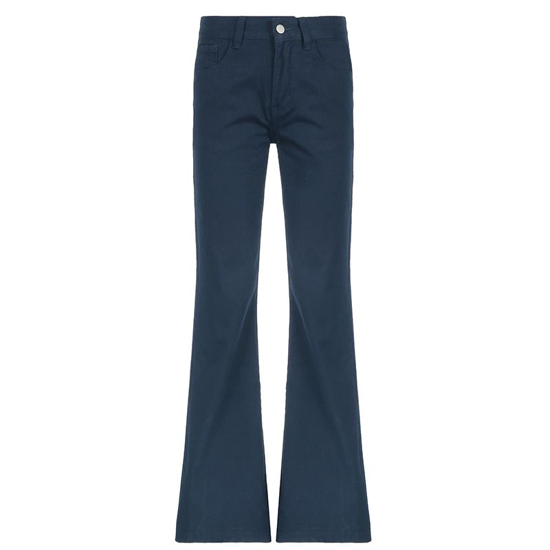 

and American Women s Clothing American Minimalist Low Waist Denim Bell-Bottom Pants Sexy Easiest for Match Basic Casual Straight Trousers Tide Dark Blue L