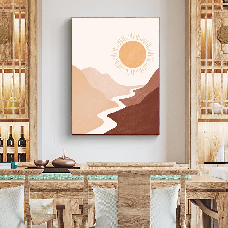 Abstract Landscape Wall Art  Sun Moon Canvas Painting Nordic Poster Mountain Texture Wall Pictures for Living Room Boho Decor