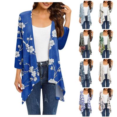 Leichter und dünner Mantel für Damen, Strickjacke mit unregelmäßigen 3/4-Ärmeln und Taschen