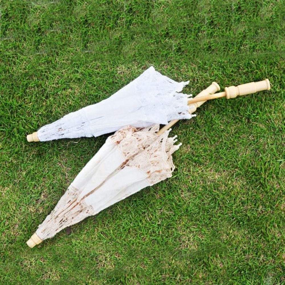 Wooden Handle Prop Umbrella Hollowed Parasol Umbrella Photography Prop Wedding Lace Umbrella  Bride
