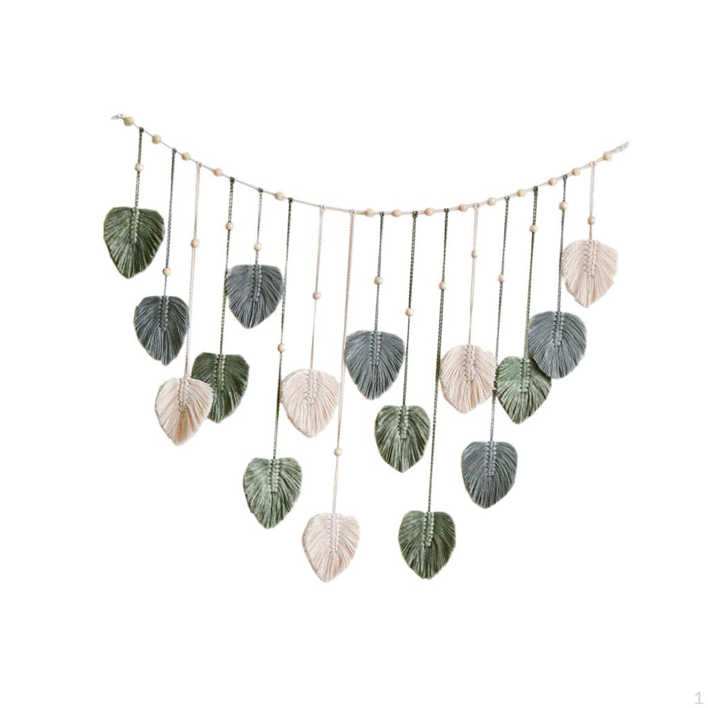 Bohemian Woven Tapestry Macrame Wall Hanging, with Photo Display Clips, Backdrop Art Decor Leaf