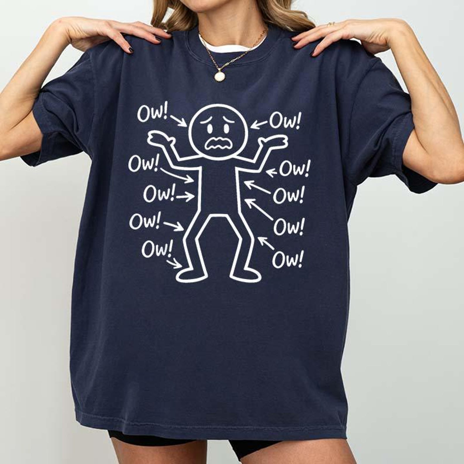 Ow Ow Ow Stick Character Figure Humor Chronic Pain Awareness T-Shirt 2XL
