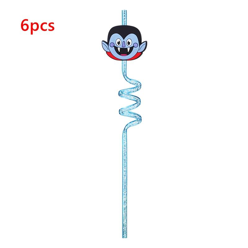 6pcs Straw Reusable Cartoon Spiral Straw Children's Birthday Party Decorations Supplies Juice Straws Party Gifts