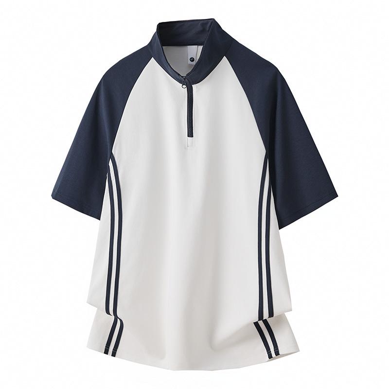Men’s Color Block Stand Collar Half-Zip Polo Shirt 2XL