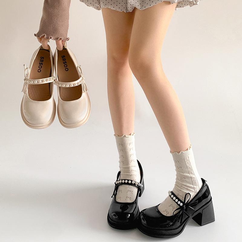 Temperament fashionable white explosion retro thick high-heeled small leather shoes women's 2025 new summer JK heightening Mary Jane shoes
