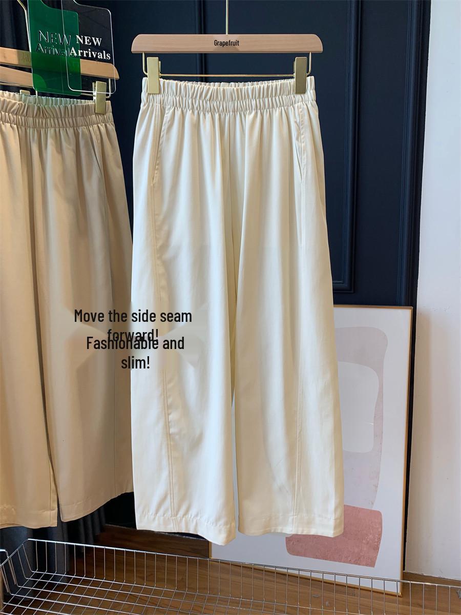 

Soft & Breathable Tencel Cropped Pants - Stay Cool! Elastic Waist, Slimming, Versatile Casual Pants for Women. M брудно-білий