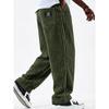 Wide-width Corduroy Patch Logo Pocket Casual Loose Straight-leg Pants for Men
