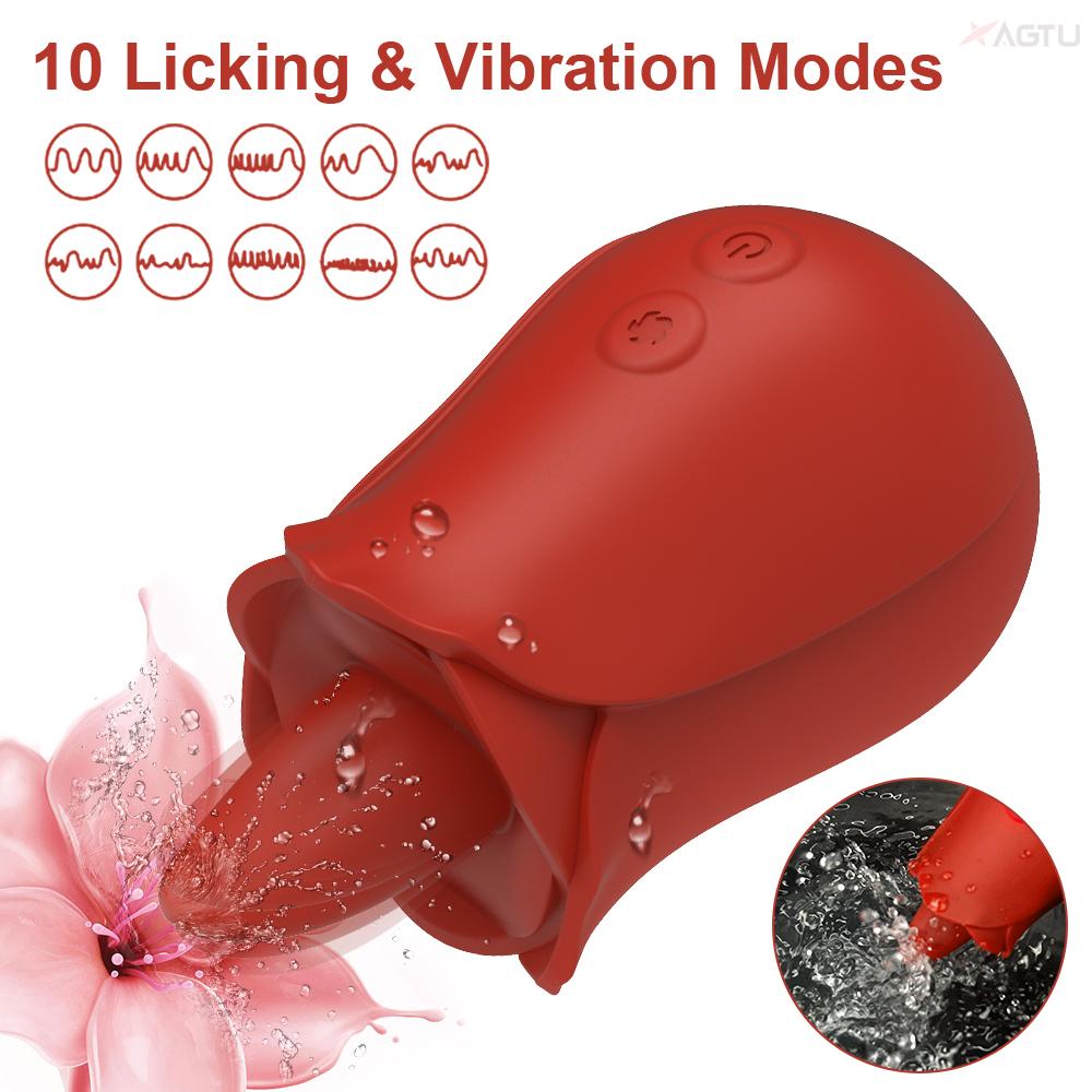 Rose-Tongue Licking Vibrator For Women Dildo G Spot Vibrators Clitoral Nipple Licker Stimulation Adult Anal Sex Toy For Couples