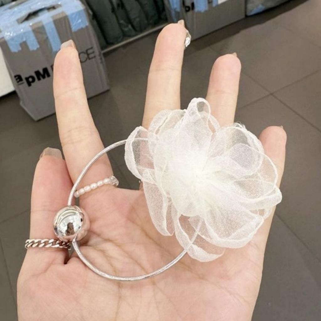 3PCS Mesh Rose Hair Ring Fashion Girls Hair Tie Leather Band Sweet Ponytail Headband Cute Marble Hair Rope