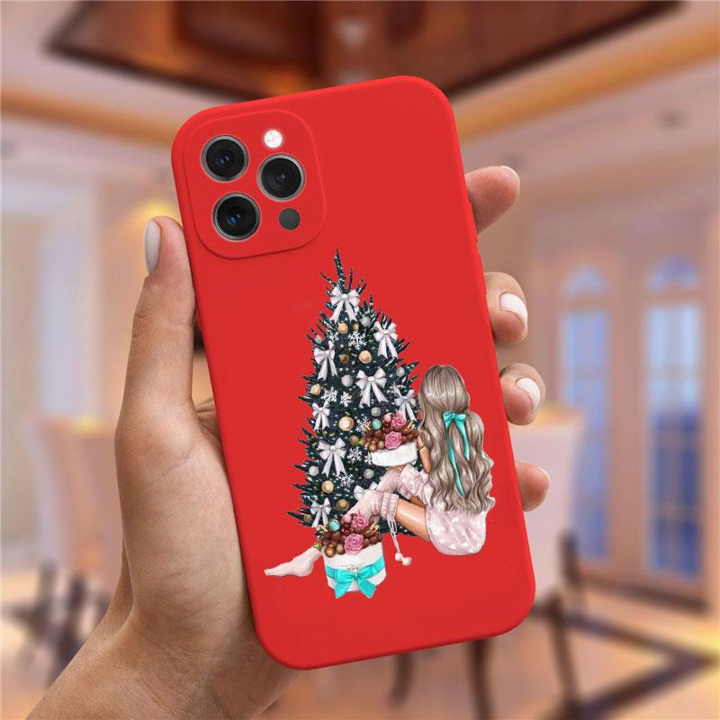 

Красный чехол для телефона в подарок на Рождество и Новый год для iPhone 13 Pro 11 Pro Max 12 mini XS XR 6 6S 8 7 Plus, модный чехол для девочек Fundas iPhone XR