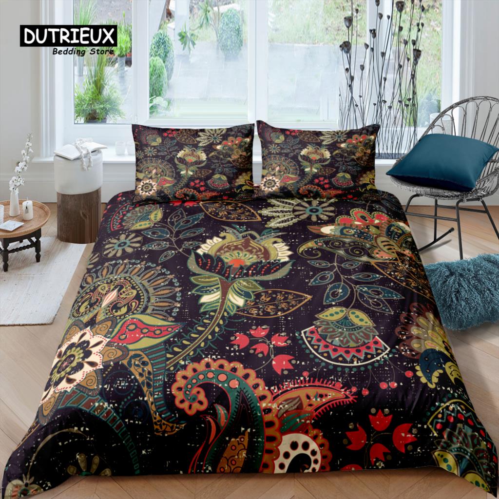 Home Living Luxury 3D Golden Paisley Bedding Set Flower Duvet Cover Pillowcase Queen and King EU/US/AU/UK Size Comforter Bedding