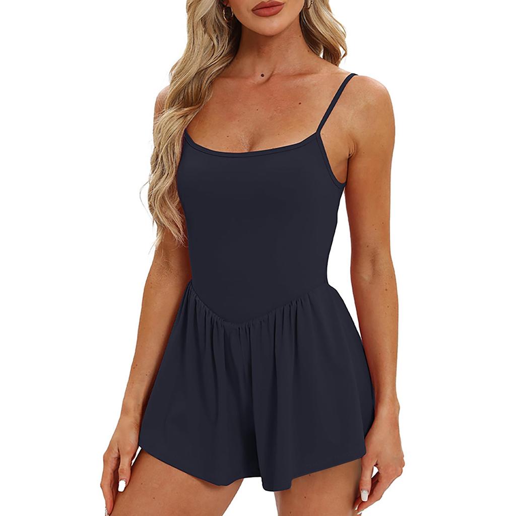 Women's Fashionable Solid Color Sleeveless Casual Sports Short Strap Dress