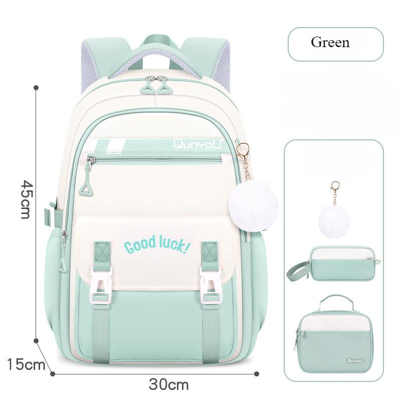 

3Pcs/Set Kids School Backpack For Girls With Lunch Box Pencil Case Set Elementary Primary Middle High College School Bookbags зелёный