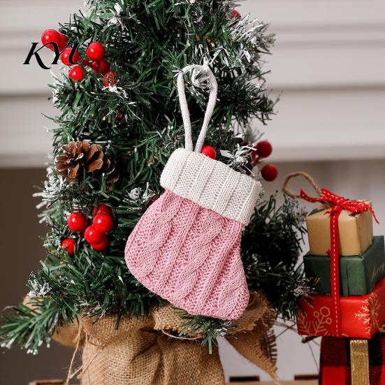 Mini Christmas Stockings Tableware Holder, Knitted Spoon Knife Fork Decorative Stocking Pendants Bag for Fireplace, Tree, Holiday Party Dinner