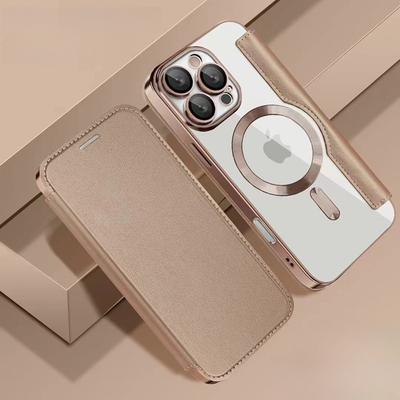 Applicable To IPhone16E Gold Shield Electroplated Magnetic Leather Case Mobile Phone Case Apple 15 Flip Cover 14p Full Cover Anti-fall Protection