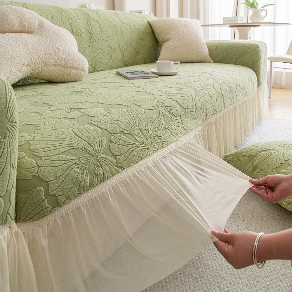 New Jacquard Velvet All Season Elastic Protective Cover with Anti Cat Scratch Skirt Edge Sofa Cover