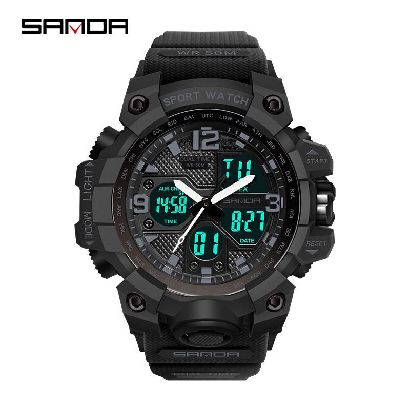 SANDA Women's Trendy LED Dual Display Waterproof Watch with Hourly Chime