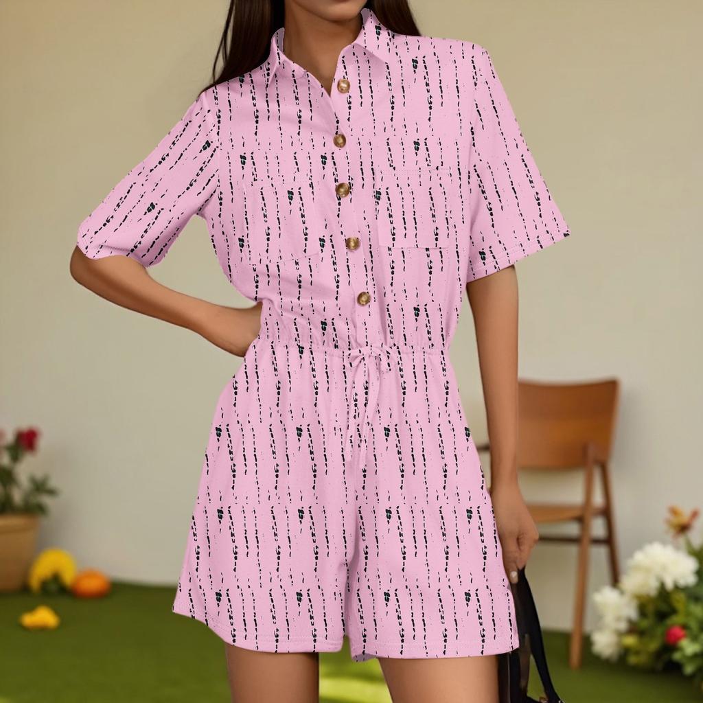 Damenmode V-Ausschnitt Jumpsuit Karomuster Lässig Kurzarm Top Jumpsuit