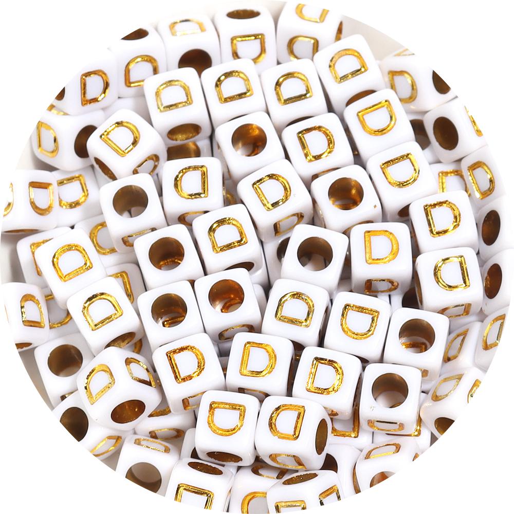 100pcs A-Z Acrylic Letter Square Beads Gold Color 6mm Large Hole Loose Bead for DIY Bracelet Necklace Jewelry Beaded Accessories