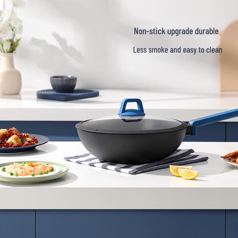 DESLON Blue Shark 30cm Maifan Stone Non-Stick Wok