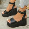 Fashion Women's Thick Sole Black Wedge Sandals Fashion Ankle Strap Chunky Platform Sandals Woman Super High Heel Summer Sandalias Mujer