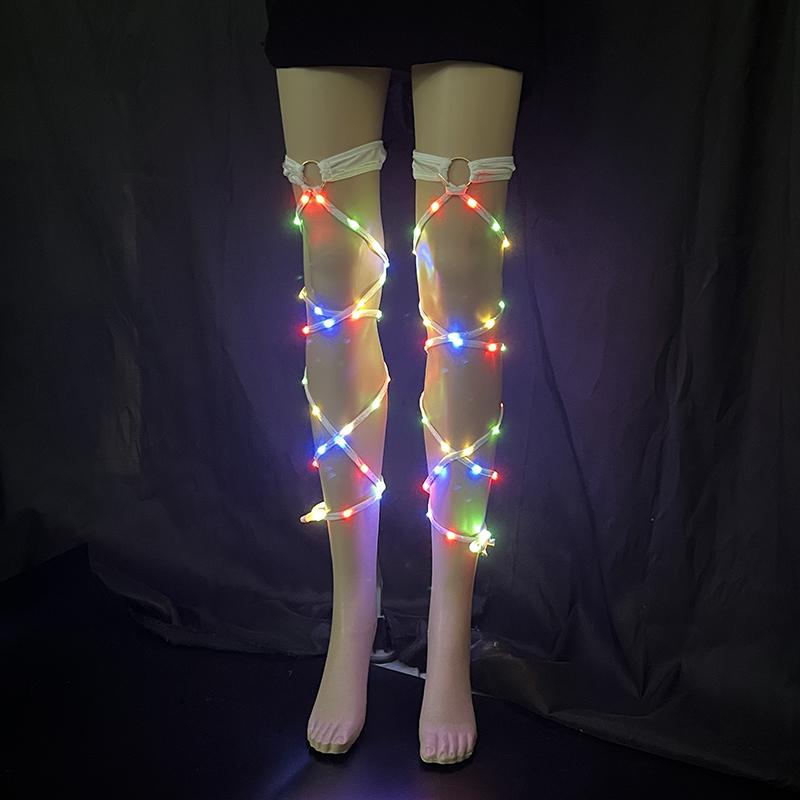 Damen LED Handbandagen Party Rave Gogo Tänzerin Outfit Sexy Hohl-Bandage Strümpfe 1 Paar LED Leuchtende Beinbandagen Strumpfhosen