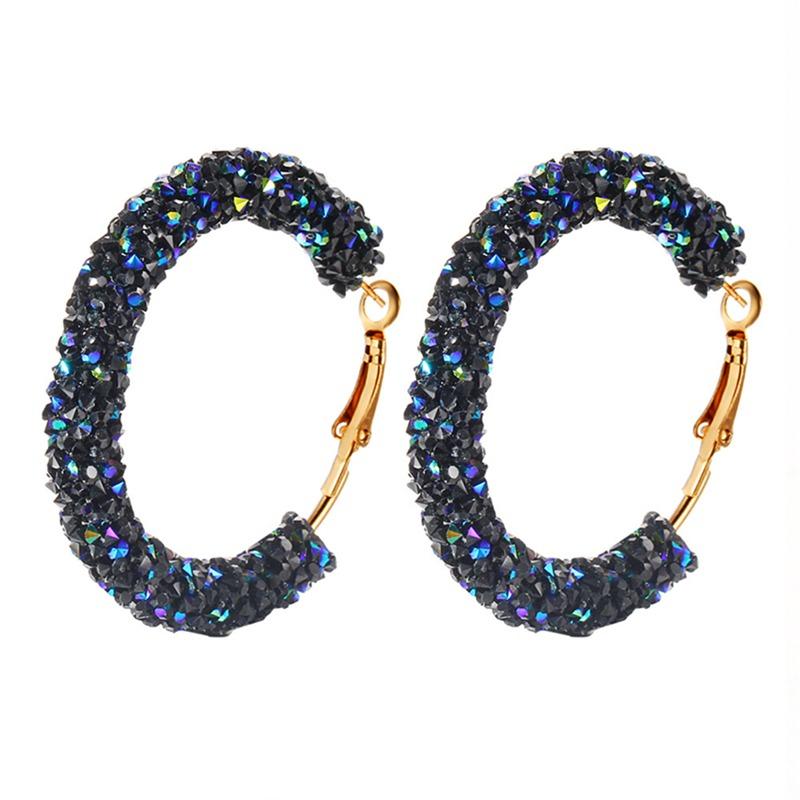

2pcs Women s Fashion Simple Personality Retro Exaggerated Earrings, Circle Crystal Earrings Earrings синий
