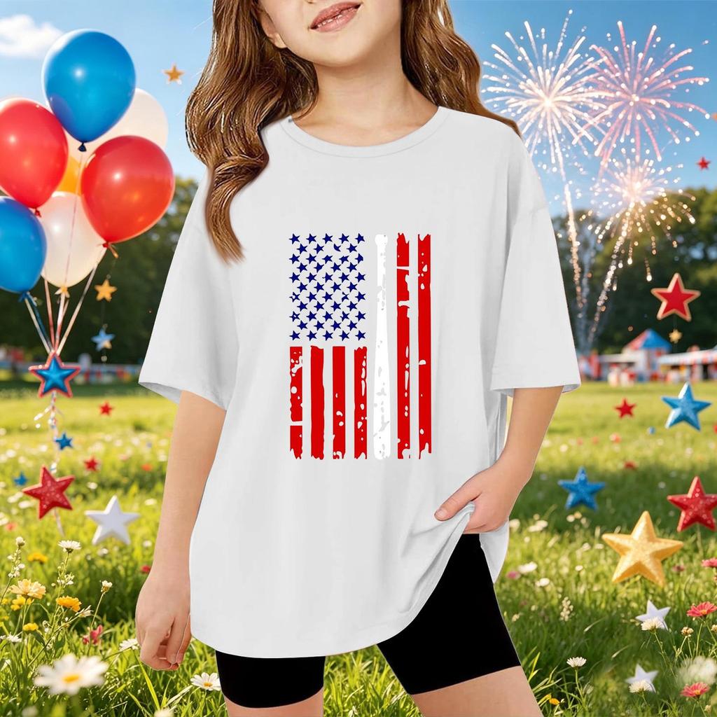 Kids Short Sleeve T Shirt Independence Day Print Top Lightweight Comfortable Casual Tee for Boys and Girls Summer Wear