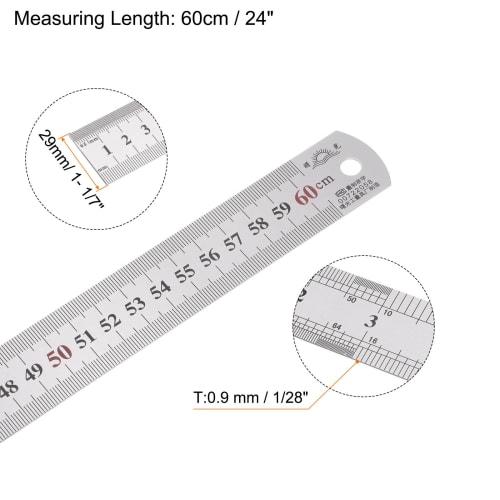 uxcell Stainless Steel Ruler Set of 2, 60cm/24" Length x 1/28" Thickness x 1-1/7" Width, Straight Measuring Tool for Woodworking, Painting, and Crafts