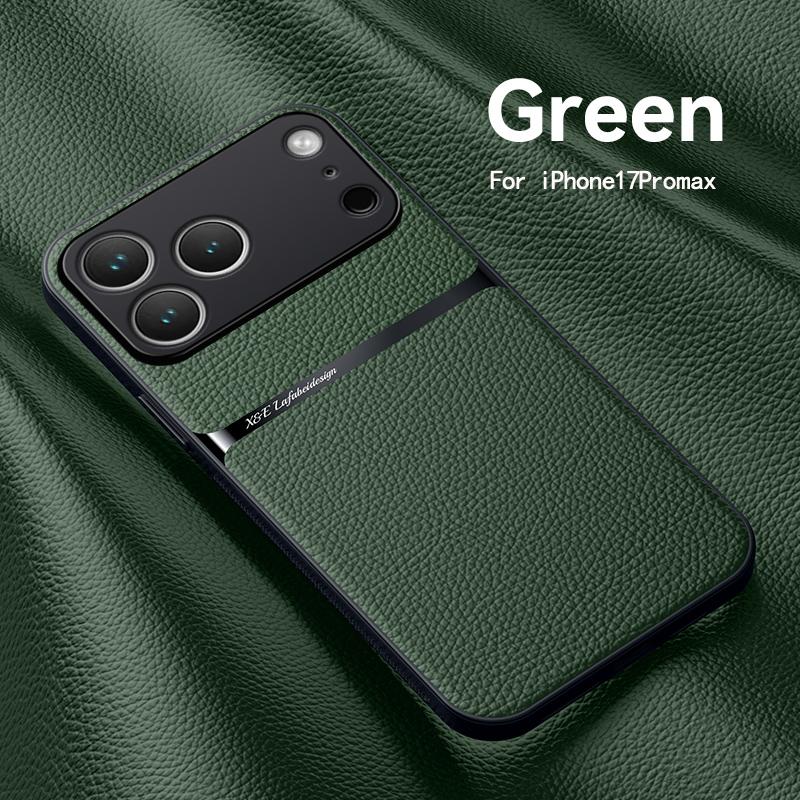 Business Silky Feel Leather Phone Case For iPhone 17 15 16 Pro Max 14 15 Plus 13 12 Mini 11 16E 17 Air Magnetic Car Holder Cover
