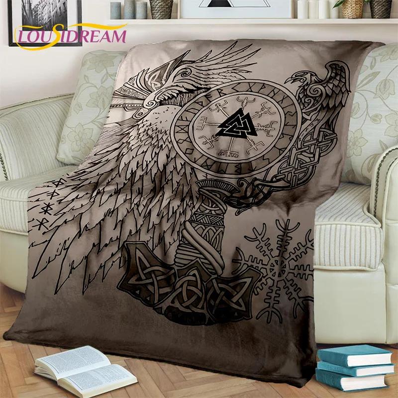 Wikinger-Decke mit nordischer Mythologie, Fenrir-Krähe, Flanell-Überwurf, Decke für Zuhause, Schlafzimmer, Bett, Sofa, Picknick, Büro, Wandern, Freizeit, Nickerchen, Geschenk