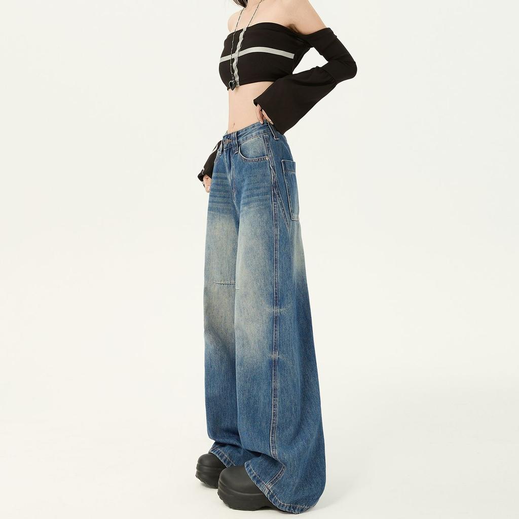 Ge Di Jie High Waist Loose Curved Knife Jeans for Women